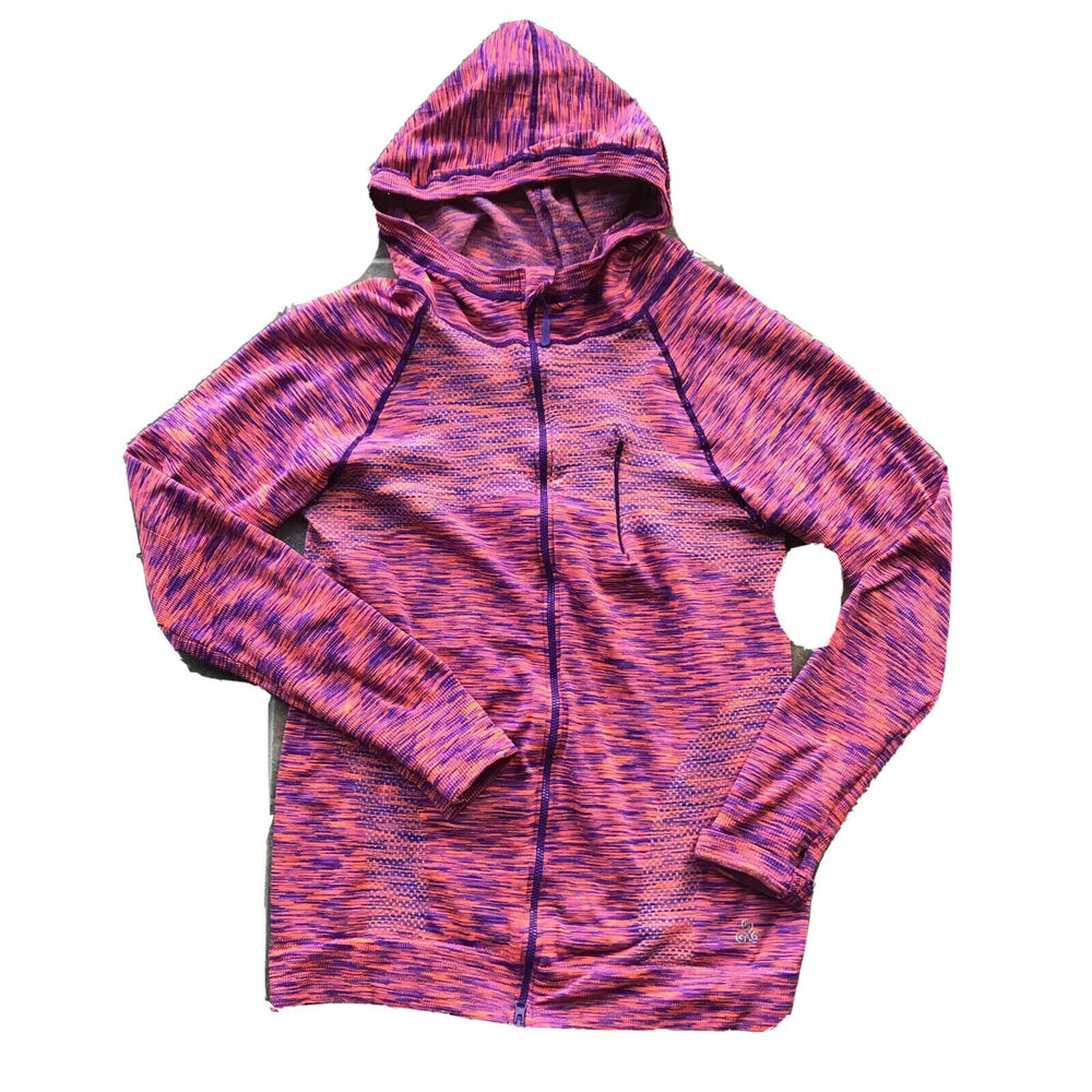 Soho Sport Jacket Sz M Fitted Hooded Purple Orange Workout Fitness Dopamine Yoga